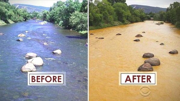 enviro.US.2015.08.12.EPA.spill.Animas-River.Colorado.(WT).Navajos say EPA should clean its spill rather than trying to swindle Indians.before-after.(600).jpg