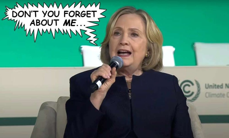 KARAOKE NIGHT AT COP28 and attention hog Hillary stuns everyone with her &quot;nails scratching a chalkboard&quot; rendition of Simple Minds' 1985 classic, &quot;Don't You Forget About Me.&quot;