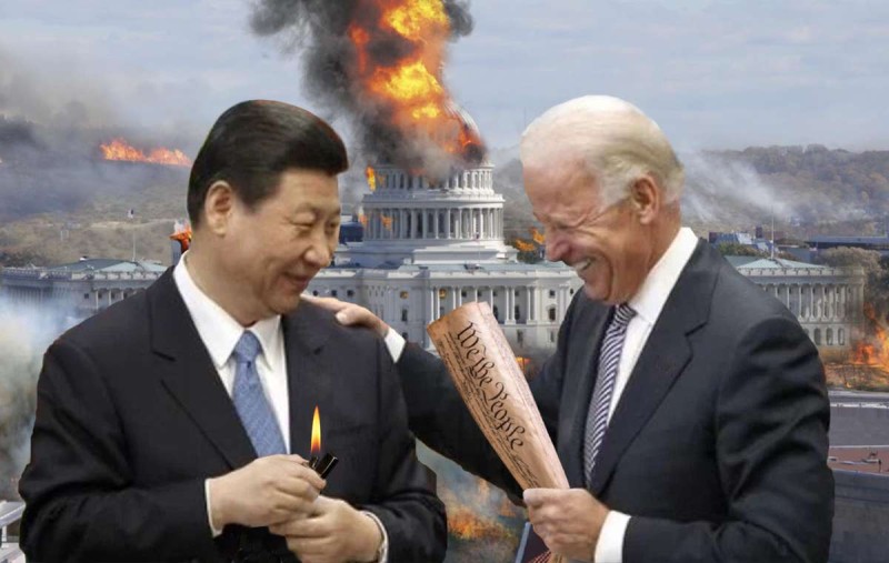 Washington, D.C., November 1, 2024 - Joe Biden cedes the United States to the People’s Republic of China and presents The Constitution to Xi Jinping for ceremonial burning.