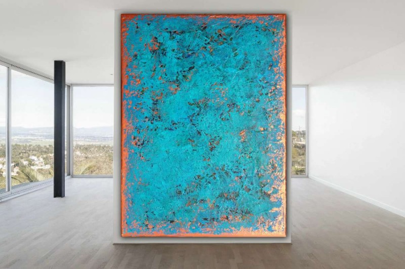 This painting, &quot;Copper Sunset,&quot; was vandalized with a coating of acryilic-eating blue-green algae.