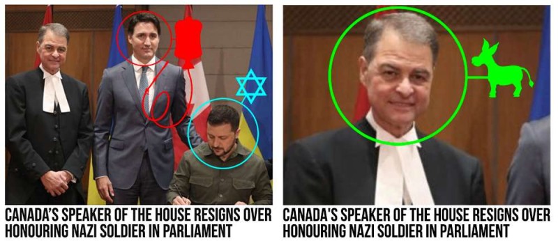 We already know douschebag Trudeau is a Nazi but he's not the one being honored and neither is (Jewish) Zelensky. Only the jackass on the right should have been pictured.