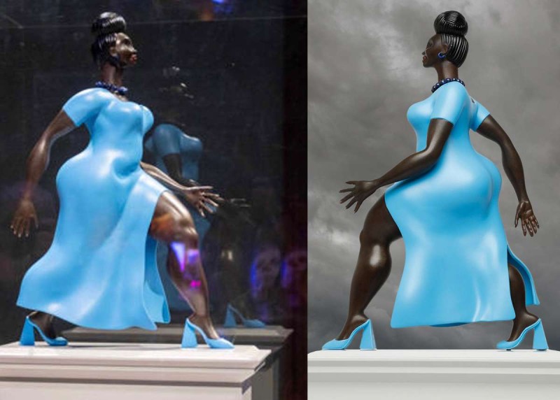 Artist Tschabalala Self's &quot;Lady in Blue&quot; supposedly pays “homage to a young, metropolitan woman of color.”