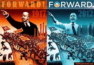 Campaign slogan Forward - Obama like Lenin funny satire