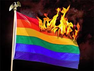 Muslim protesters burn gay flag