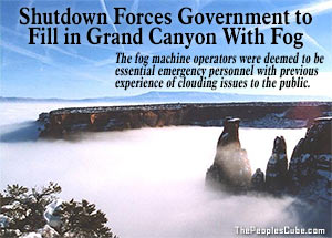 Government fills Grand Canyon with fog due to Shutdown - editorial cartoon