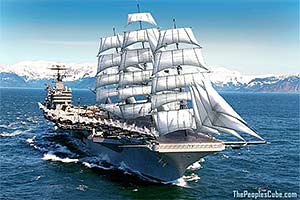 Sail-powered US Navy carrier cartoon