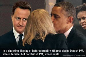 Obama kisses Danish PM, refuses to kiss British PM cartoon