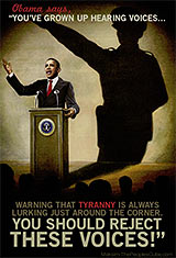 Obama warns of enemy voices cartoon